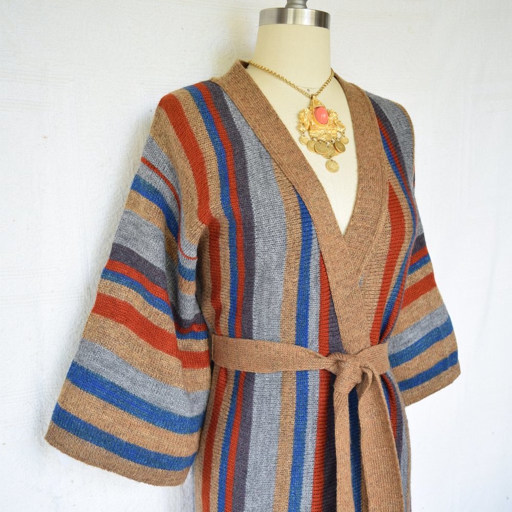 Vintage stripe hippie boho wrap kimono cowichan - Picture 3 of 8